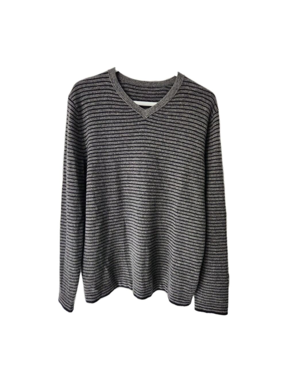 Unbranded Men's Long Sleeve Striped Knit Cashmere V Neck Sweater 40" Chest